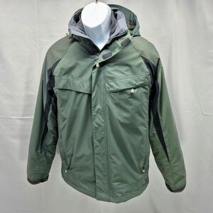 Lands' End Men's S Squall Outrigger Rain Jacket Green Removable Lining Hooded